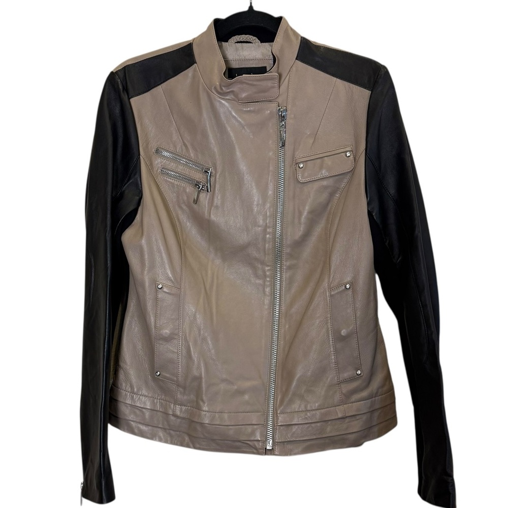Laundry By Shelli Segal Leather Moto Style Jacket Mesh Panels sz M